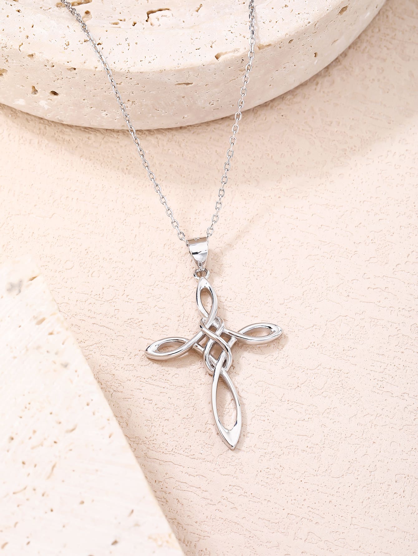 Celtic cross pendant in hallmarked, rhodium-plated 925 sterling silver – lifestyle view – DRESCHER Jewellery®