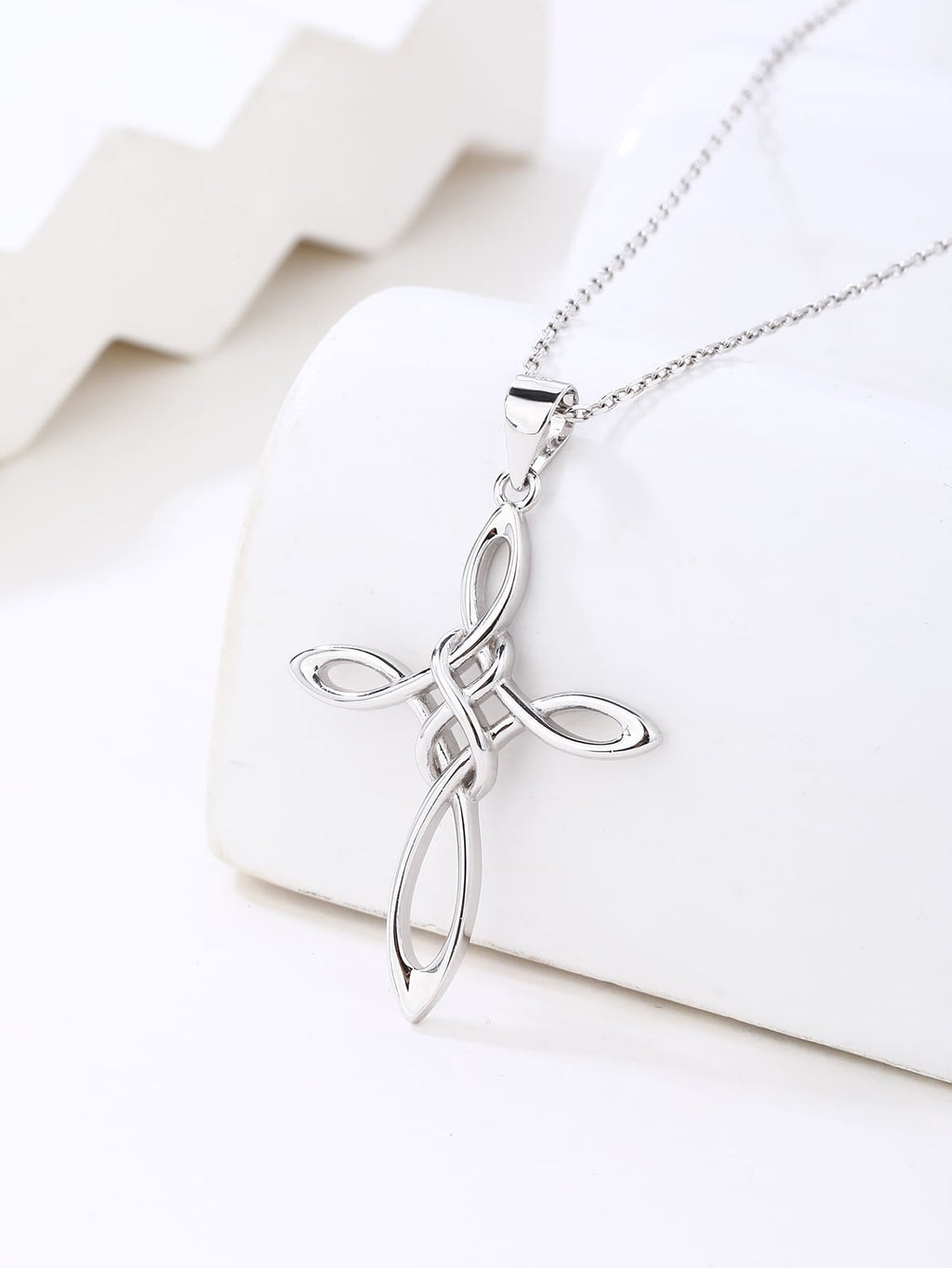 Celtic cross pendant in hallmarked, rhodium-plated 925 sterling silver – alternate front view – DRESCHER Jewellery®