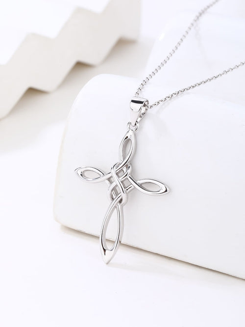 Celtic cross pendant in hallmarked, rhodium-plated 925 sterling silver – alternate front view – DRESCHER Jewellery®