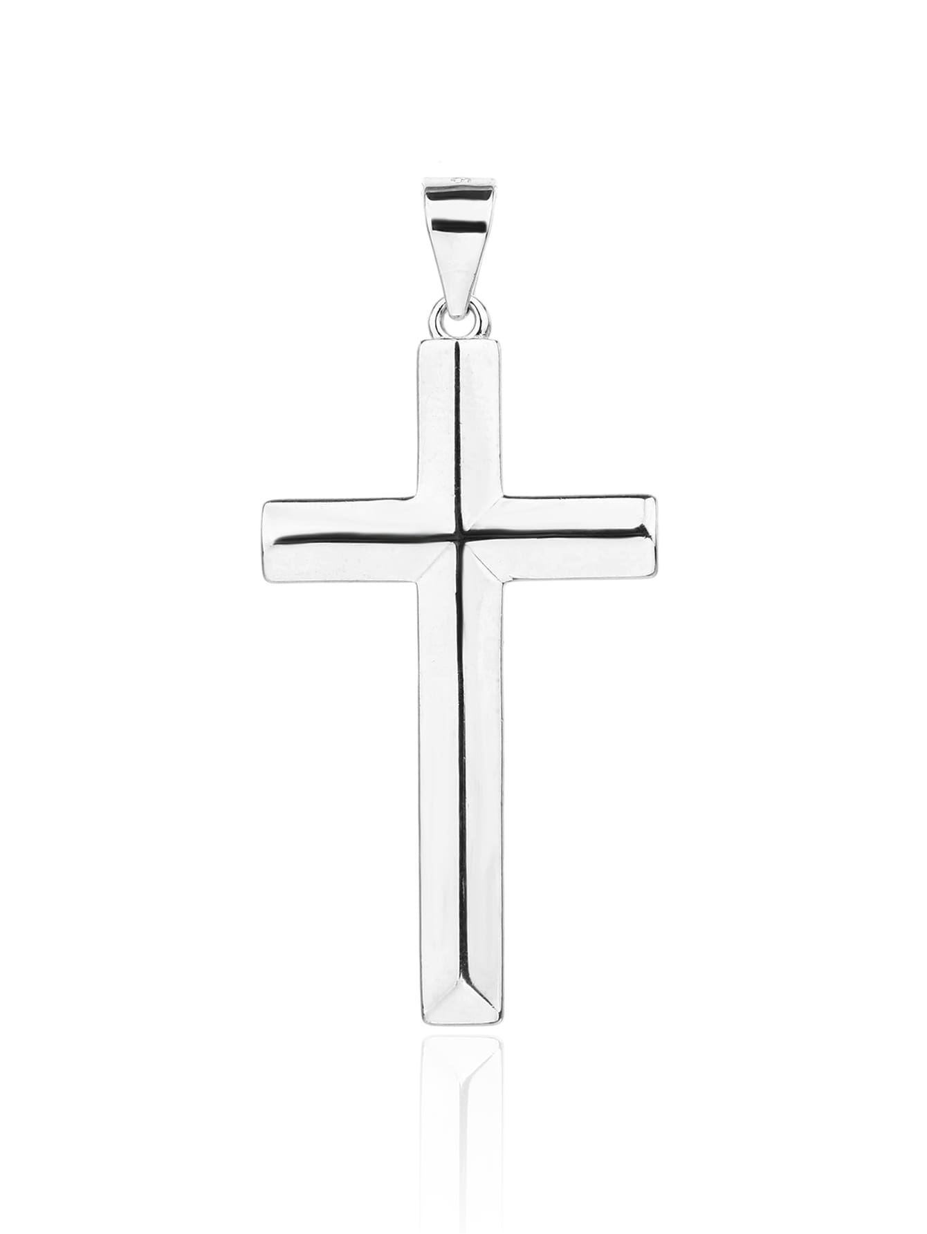 cross pendant in hallmarked, rhodium-plated 925 sterling silver – worn view – DRESCHER Jewellery®