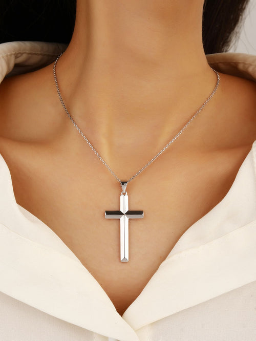cross pendant in hallmarked, rhodium-plated 925 sterling silver – alternate front view – DRESCHER Jewellery®