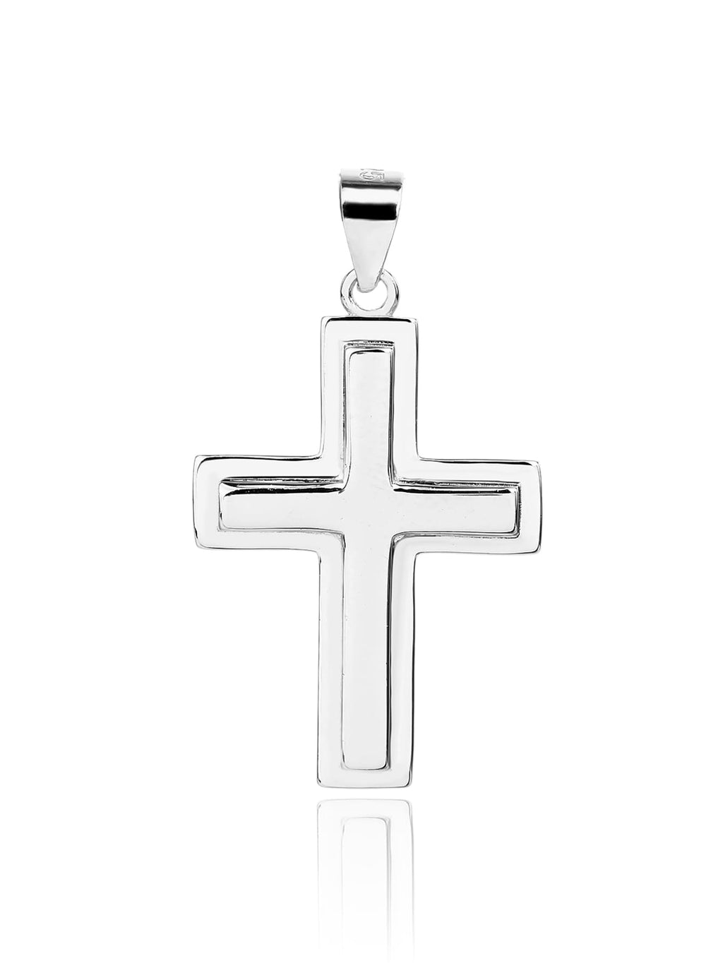 cross pendant with frame in hallmarked, rhodium-plated 925 sterling silver – alternate front view – DRESCHER Jewellery®