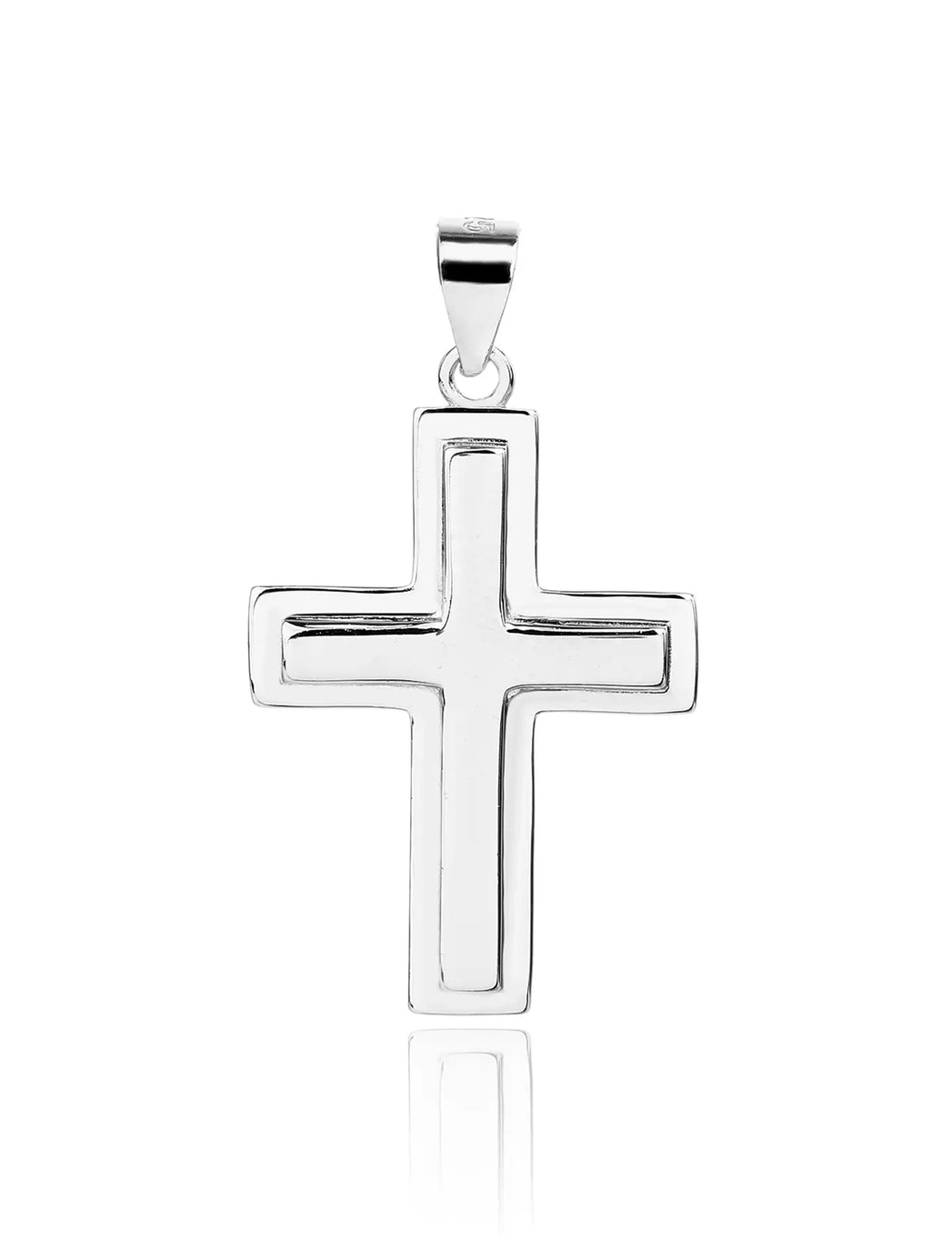 cross pendant with frame in hallmarked, rhodium-plated 925 sterling silver – front view – DRESCHER Jewellery®
