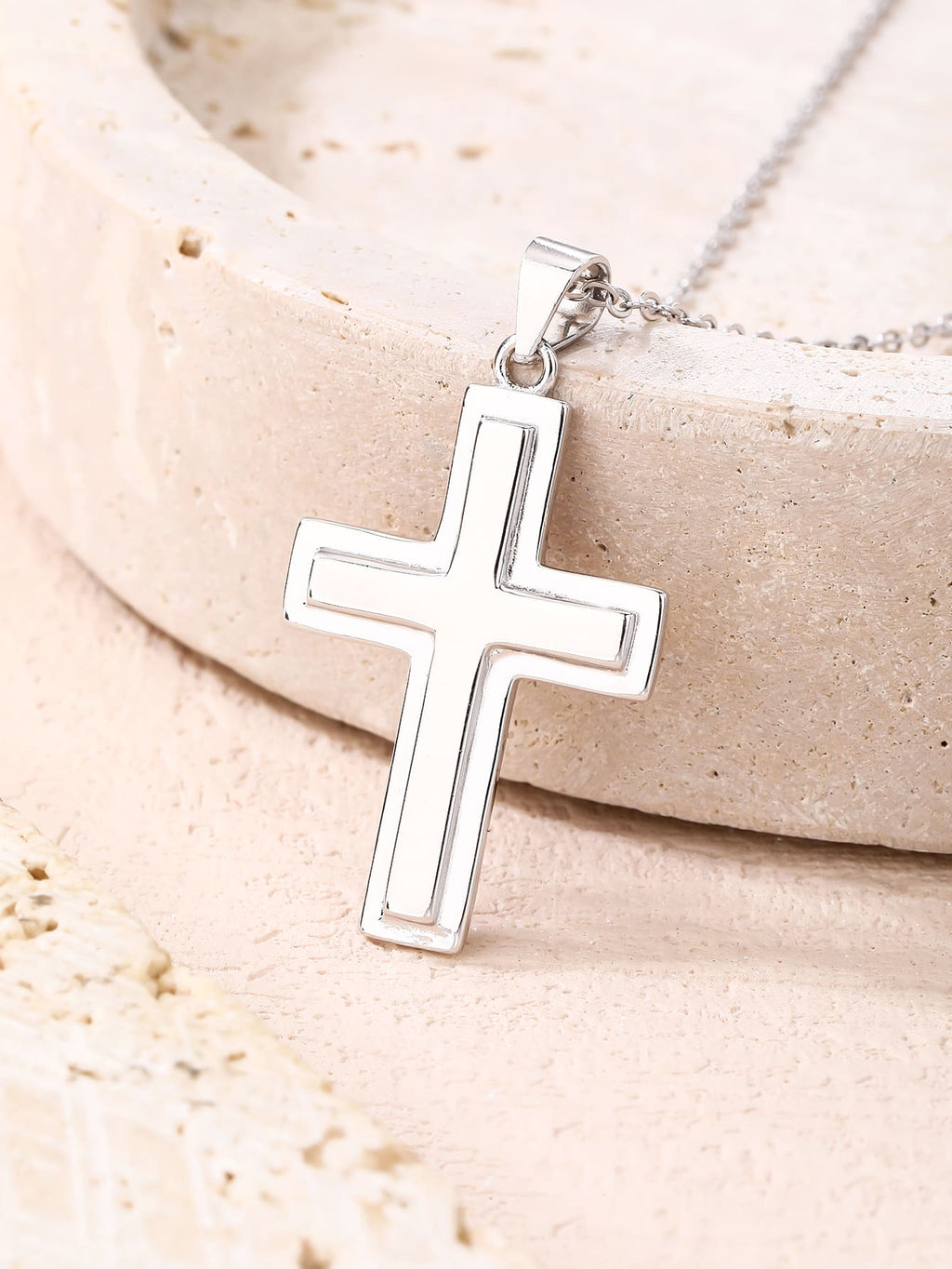 cross pendant with frame in hallmarked, rhodium-plated 925 sterling silver – dimensions view – DRESCHER Jewellery®