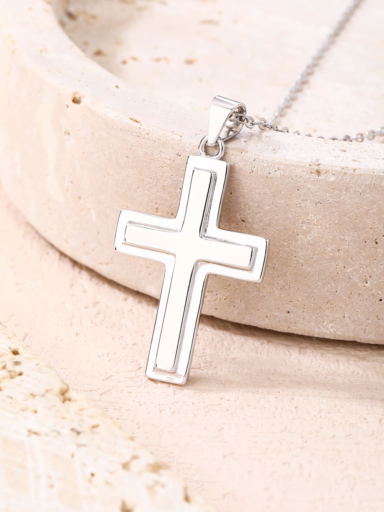 cross pendant with frame in hallmarked, rhodium-plated 925 sterling silver – dimensions view – DRESCHER Jewellery®