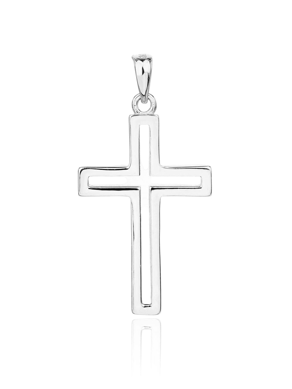 contoured cross pendant in hallmarked, rhodium-plated 925 sterling silver – alternate front view – DRESCHER Jewellery®