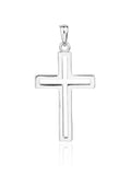 Rhodium plated contoured cross pendant