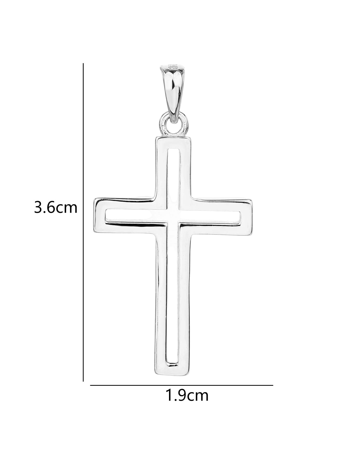 contoured cross pendant in hallmarked, rhodium-plated 925 sterling silver – worn view – DRESCHER Jewellery®