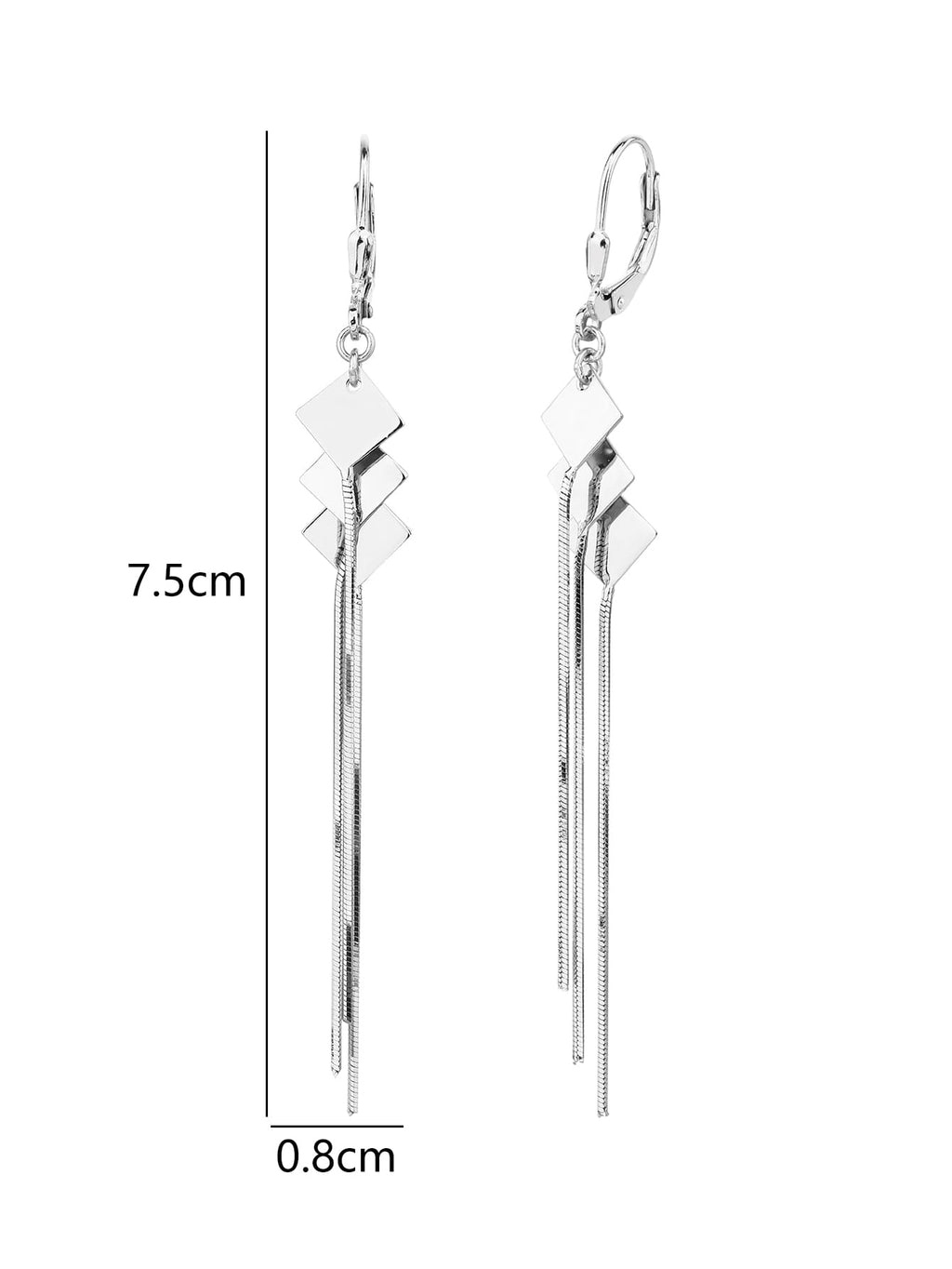 Geometric diamond-shaped chain drop leverback earrings in hallmarked, rhodium-plated 925 sterling silver – 7.5 × 0.8 cm dimensions – DRESCHER Jewellery®