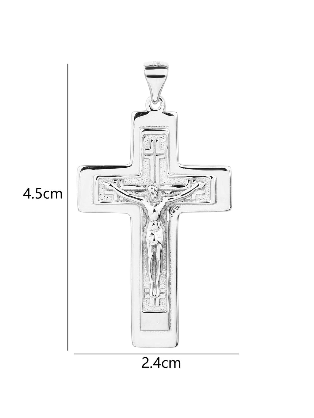 Crucifix hallmarked, rhodium-plated 925 sterling silver cross pendant – dimensions – DRESCHER Jewellery®