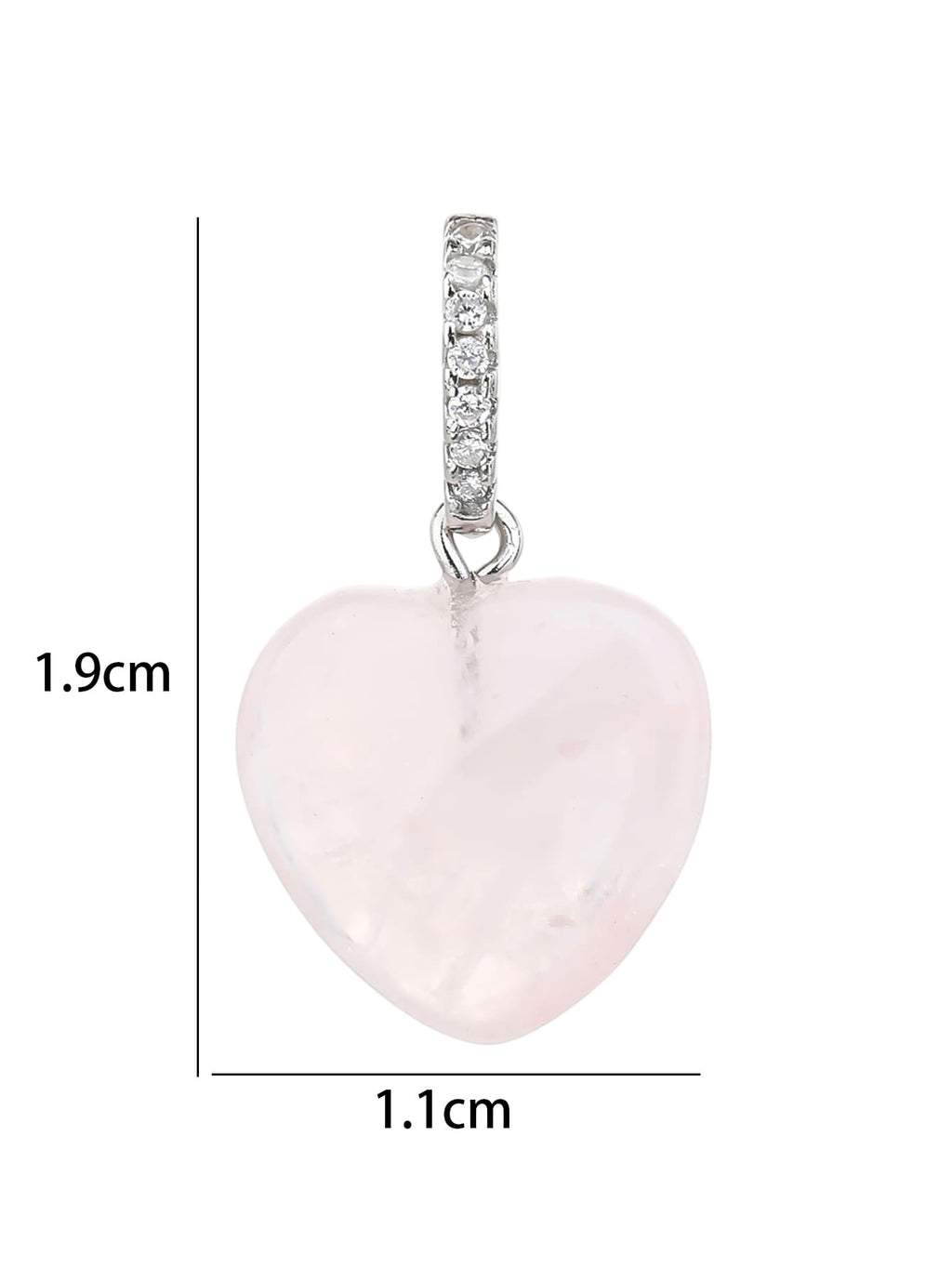 Rose Quartz Heart Pendant in hallmarked, rhodium-plated 925 sterling silver – dimensions view – DRESCHER Jewellery®