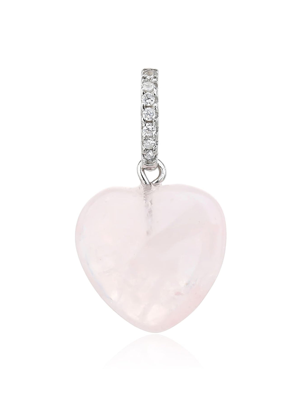Rose Quartz Heart Pendant in hallmarked, rhodium-plated 925 sterling silver – alternate front view – DRESCHER Jewellery®