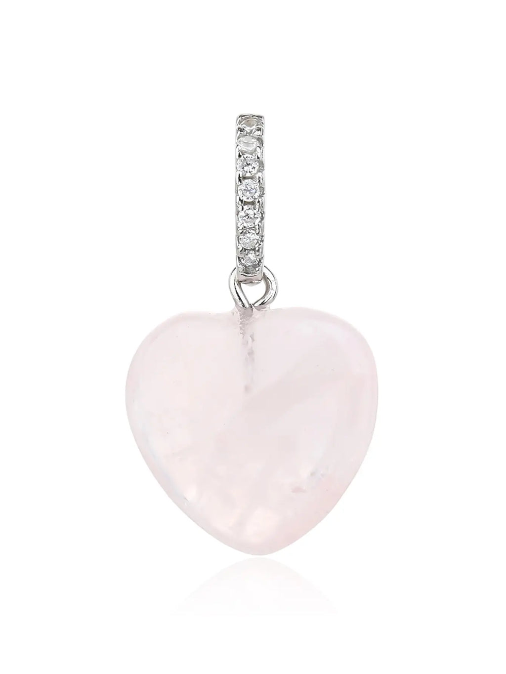 Rose Quartz Heart Pendant in hallmarked, rhodium-plated 925 sterling silver – front view – DRESCHER Jewellery®