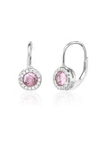 Pink cubic zirconia sterling silver earrings with rhodium plating