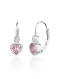 Pink heart shaped zirconia stone children's earrings