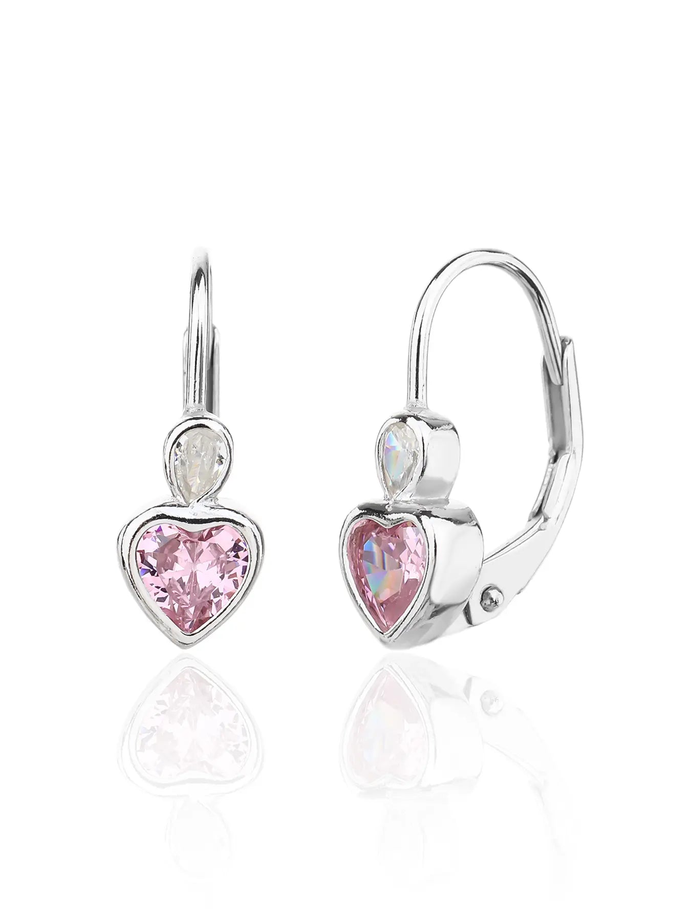 Pink heart shaped zirconia stone children's earrings