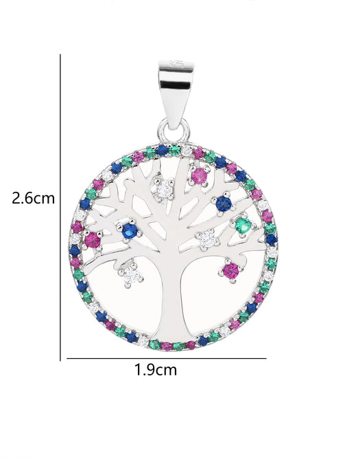 Coloured zirconia stone tree of life silver pendant - without chain in hallmarked, rhodium-plated 925 sterling silver – alternate front view – DRESCHER Jewellery®