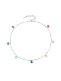Silver anklet with rainbow stones (24+4 cm)
