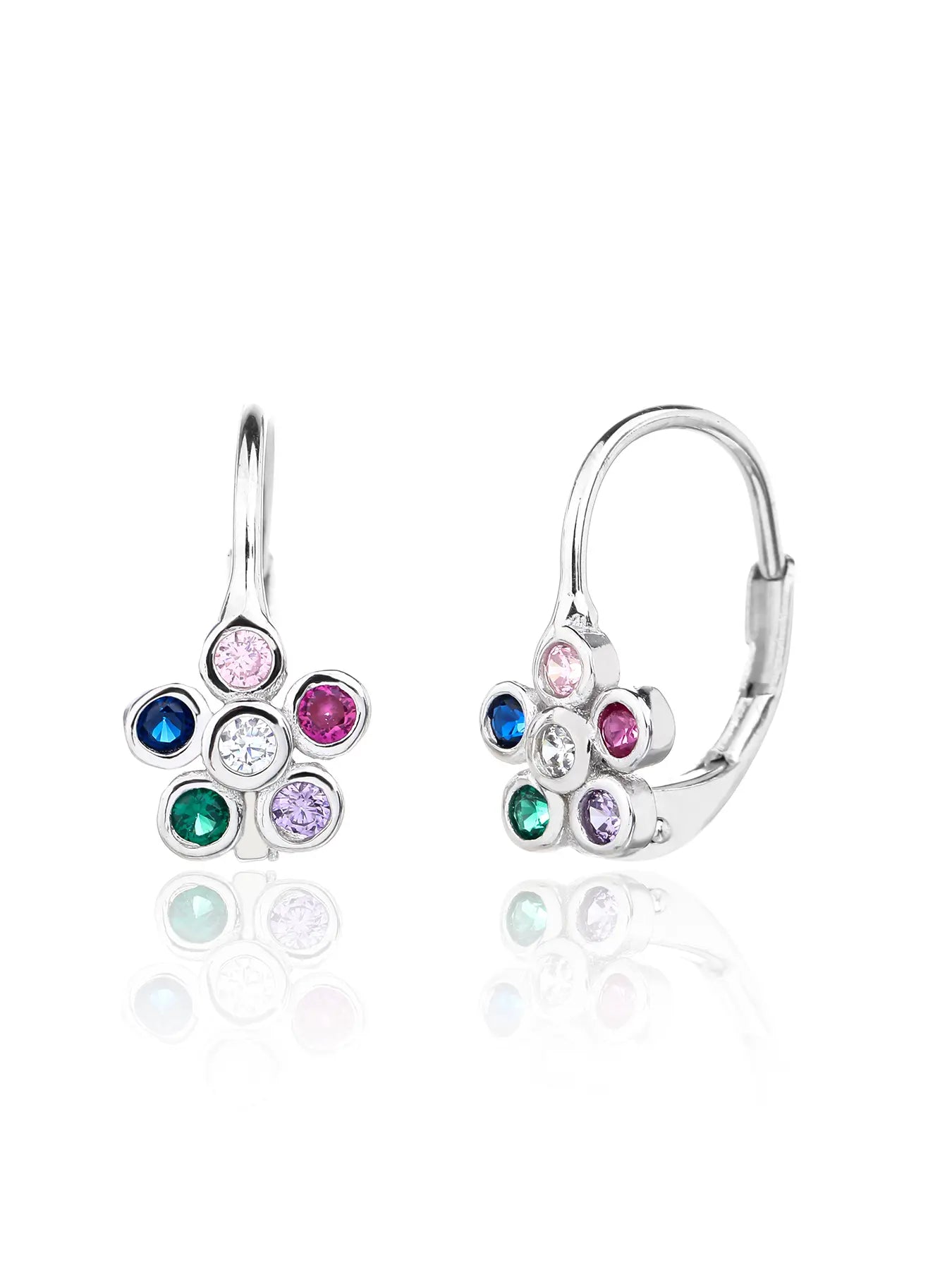 Colourful silver flower earrings