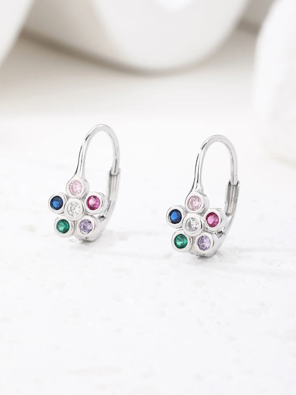 Colourful silver flower earrings