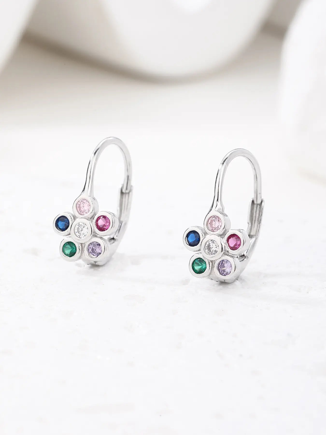 Colourful silver flower earrings