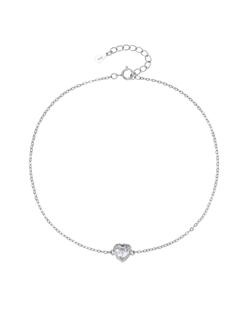Heart shaped zirconia stone bracelet - 17+4 cm in hallmarked, rhodium-plated 925 sterling silver – alternate front view – DRESCHER Jewellery®