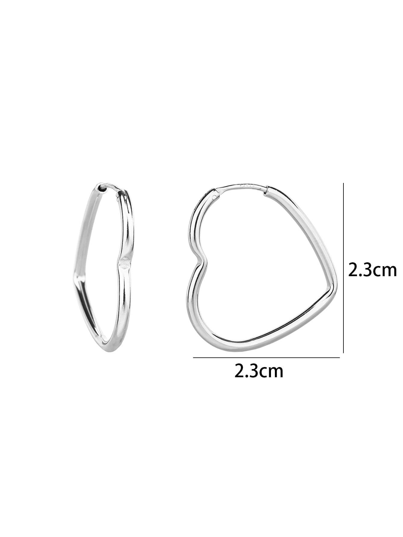 heart-shaped hoop earrings in hallmarked, rhodium-plated 925 sterling silver – dimensions – DRESCHER Jewellery®