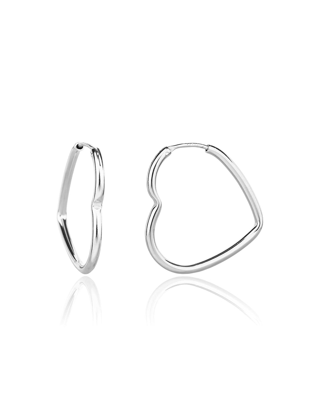 heart-shaped hoop earrings in hallmarked, rhodium-plated 925 sterling silver – front and side views – DRESCHER Jewellery®