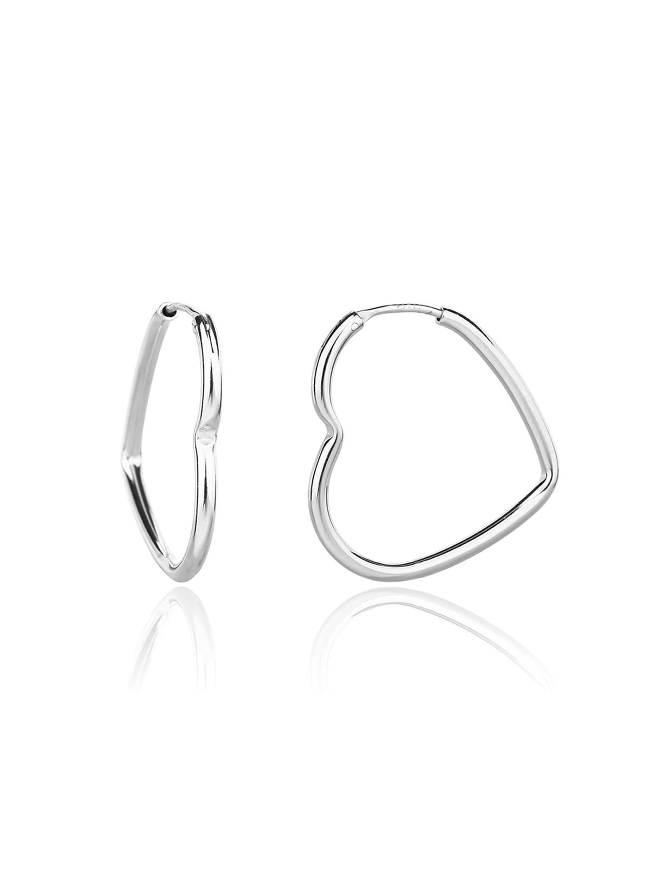 heart-shaped hoop earrings in hallmarked, rhodium-plated 925 sterling silver – front and side views – DRESCHER Jewellery®