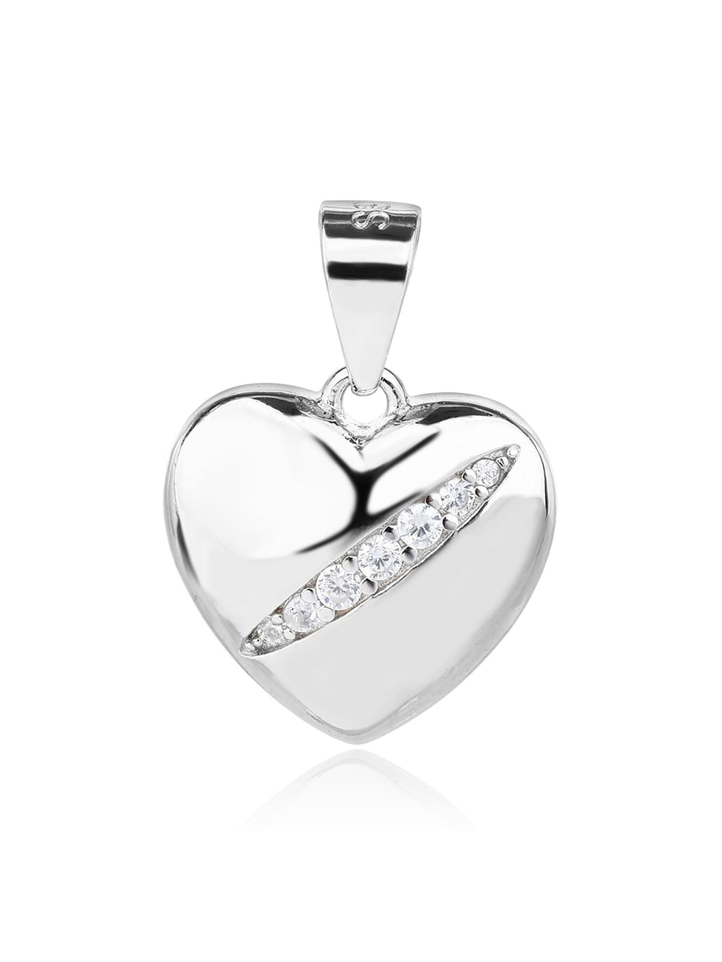 Heart pendant with zirconia in hallmarked, rhodium-plated 925 sterling silver – alternate front view – DRESCHER Jewellery®