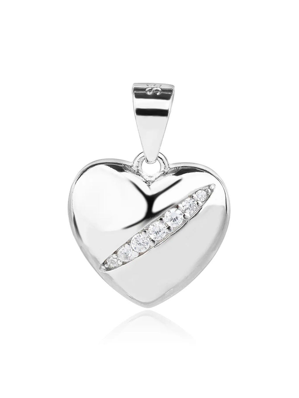 Heart pendant with zirconia in hallmarked, rhodium-plated 925 sterling silver – front view – DRESCHER Jewellery®