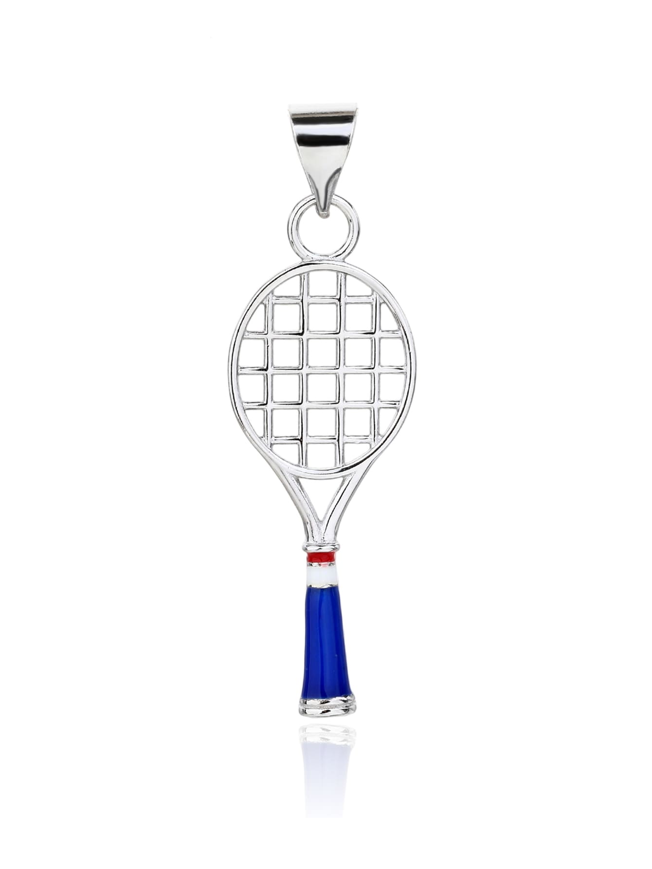 Tennis racket pendant in hallmarked, rhodium-plated 925 sterling silver – alternate front view – DRESCHER Jewellery®