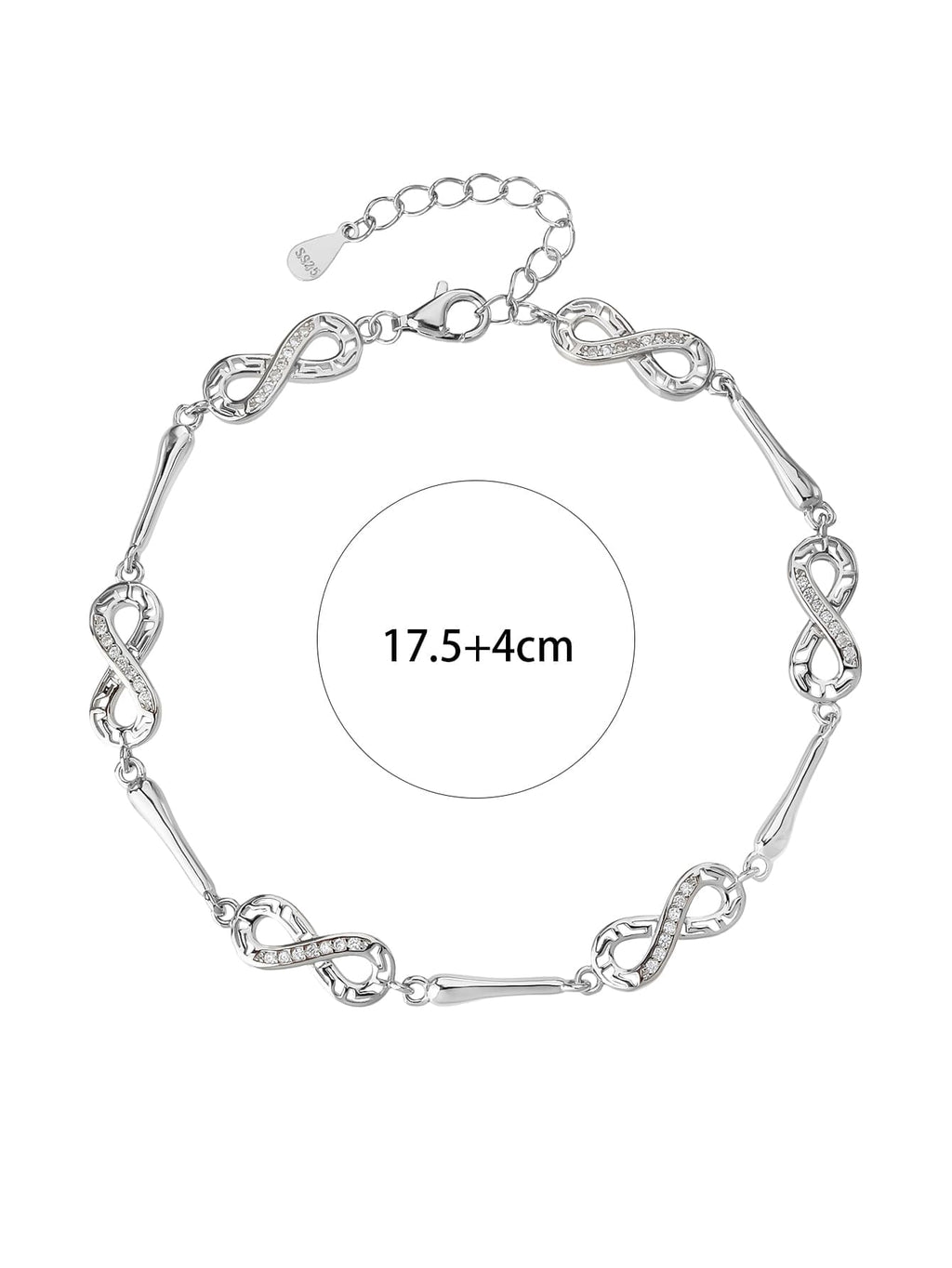 bracelet with infinity symbol and zirconia decoration in hallmarked, rhodium-plated 925 sterling silver – lifestyle view – DRESCHER Jewellery®