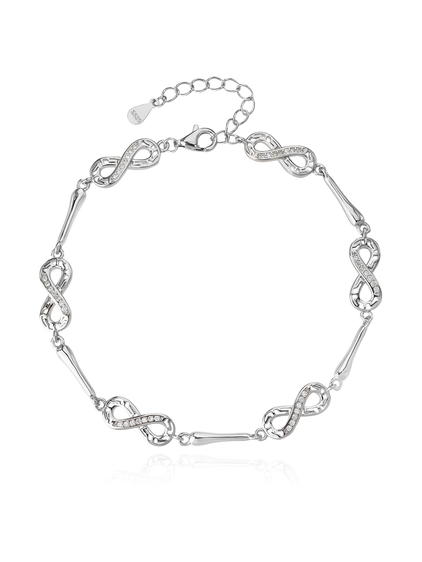 Silver bracelet with infinity symbol and zirconia decoration
