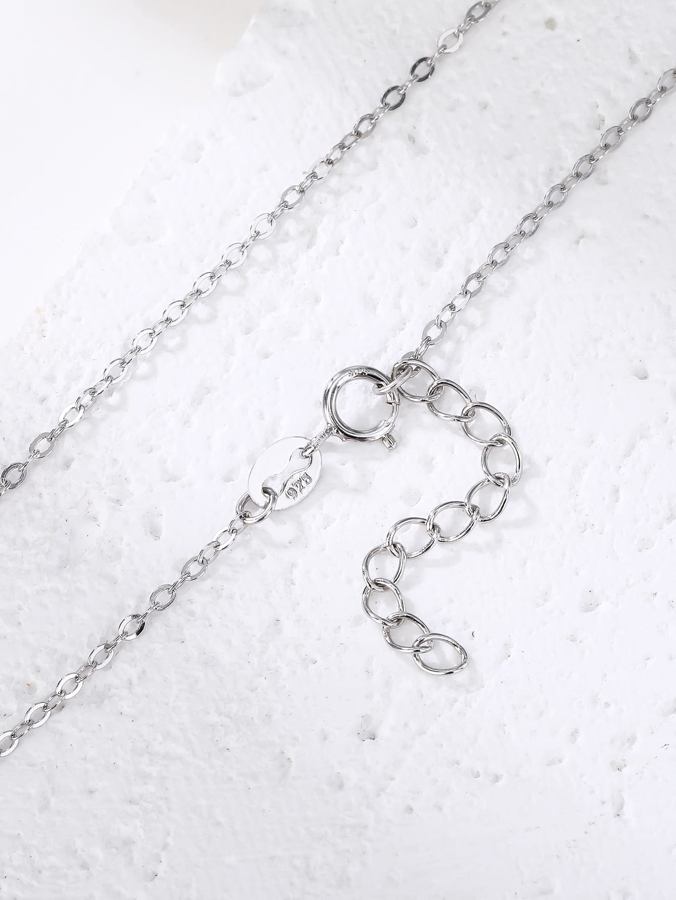 Thin hallmarked, rhodium-plated 925 sterling silver anchor chain necklace – clasp and extender detail – DRESCHER Jewellery®