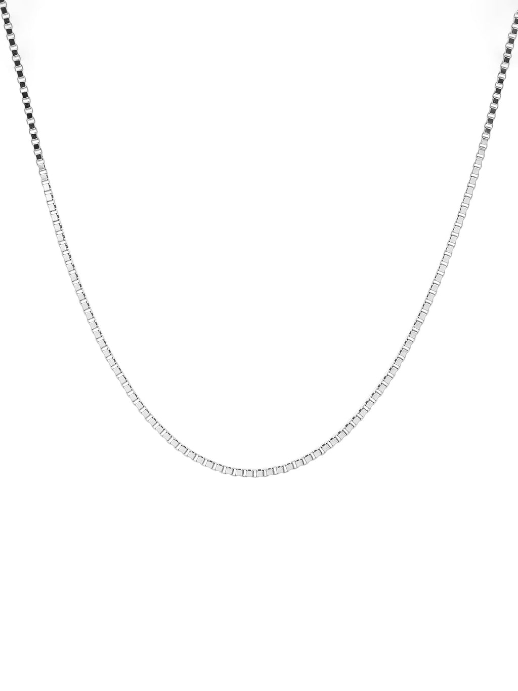 Thin cubic silver necklace (45 cm) in hallmarked, rhodium-plated 925 sterling silver – alternate front view – DRESCHER Jewellery®