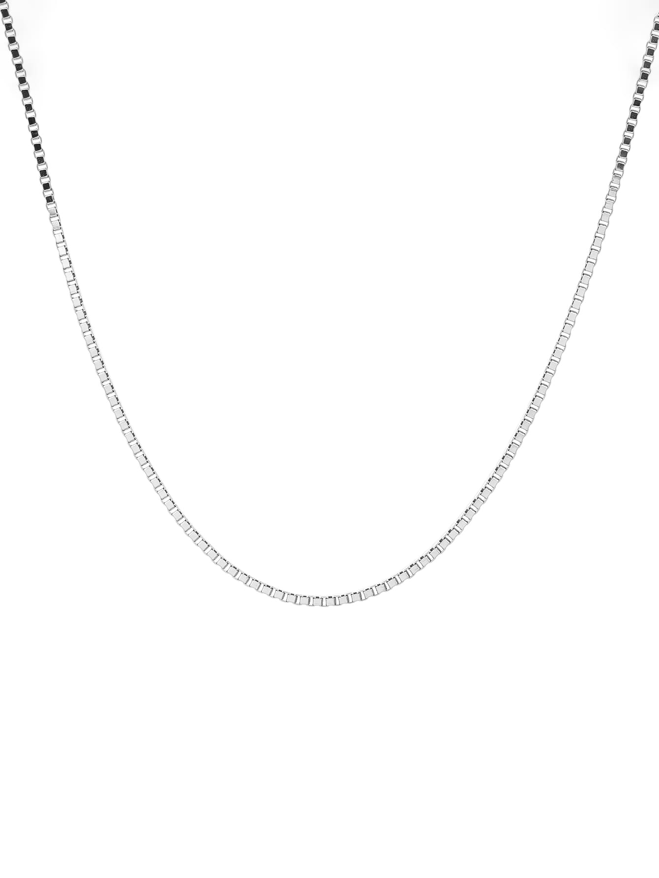 Thin cubic silver necklace (45 cm) in hallmarked, rhodium-plated 925 sterling silver – alternate front view – DRESCHER Jewellery®