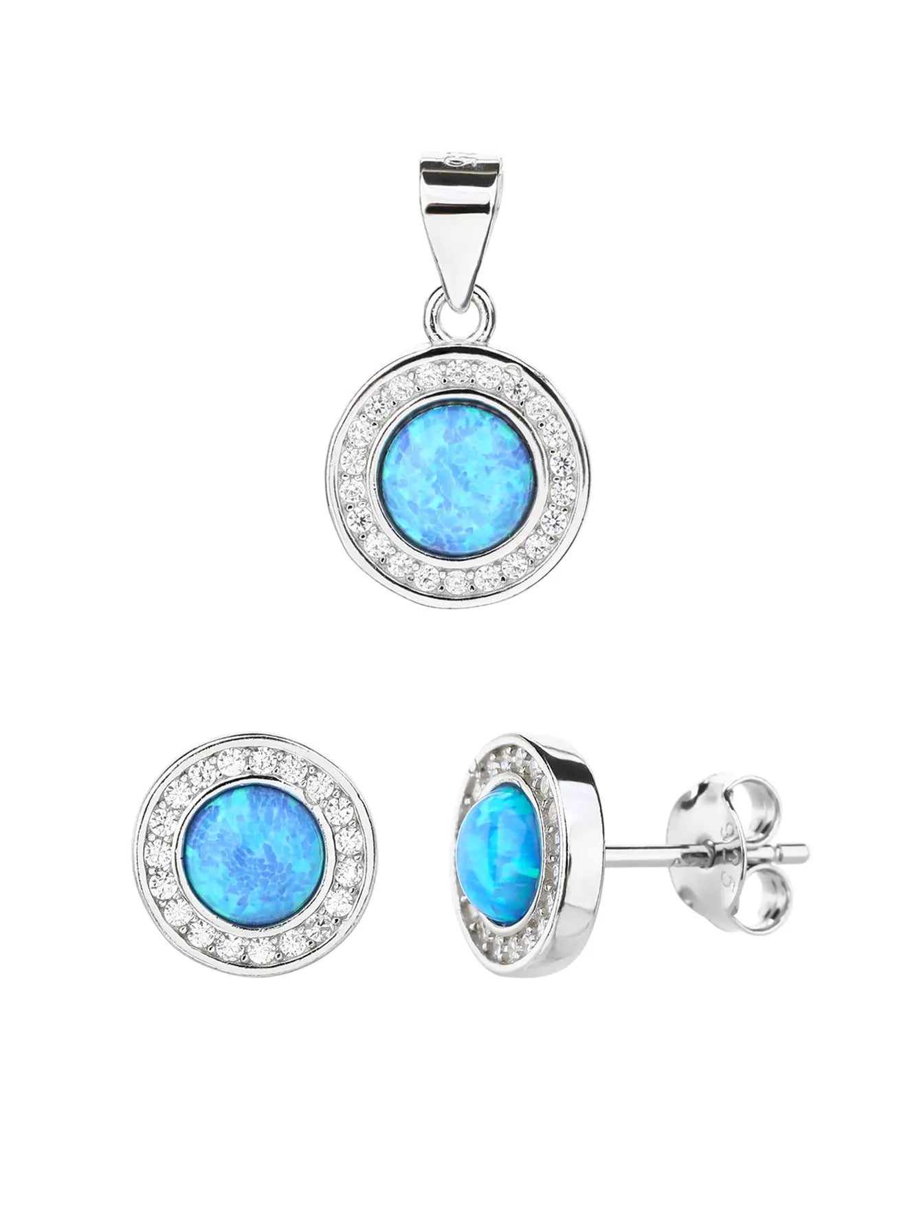 Light Blue Opal Jewel Set - AG 925 sterling silver, rhodium plated (without chain)