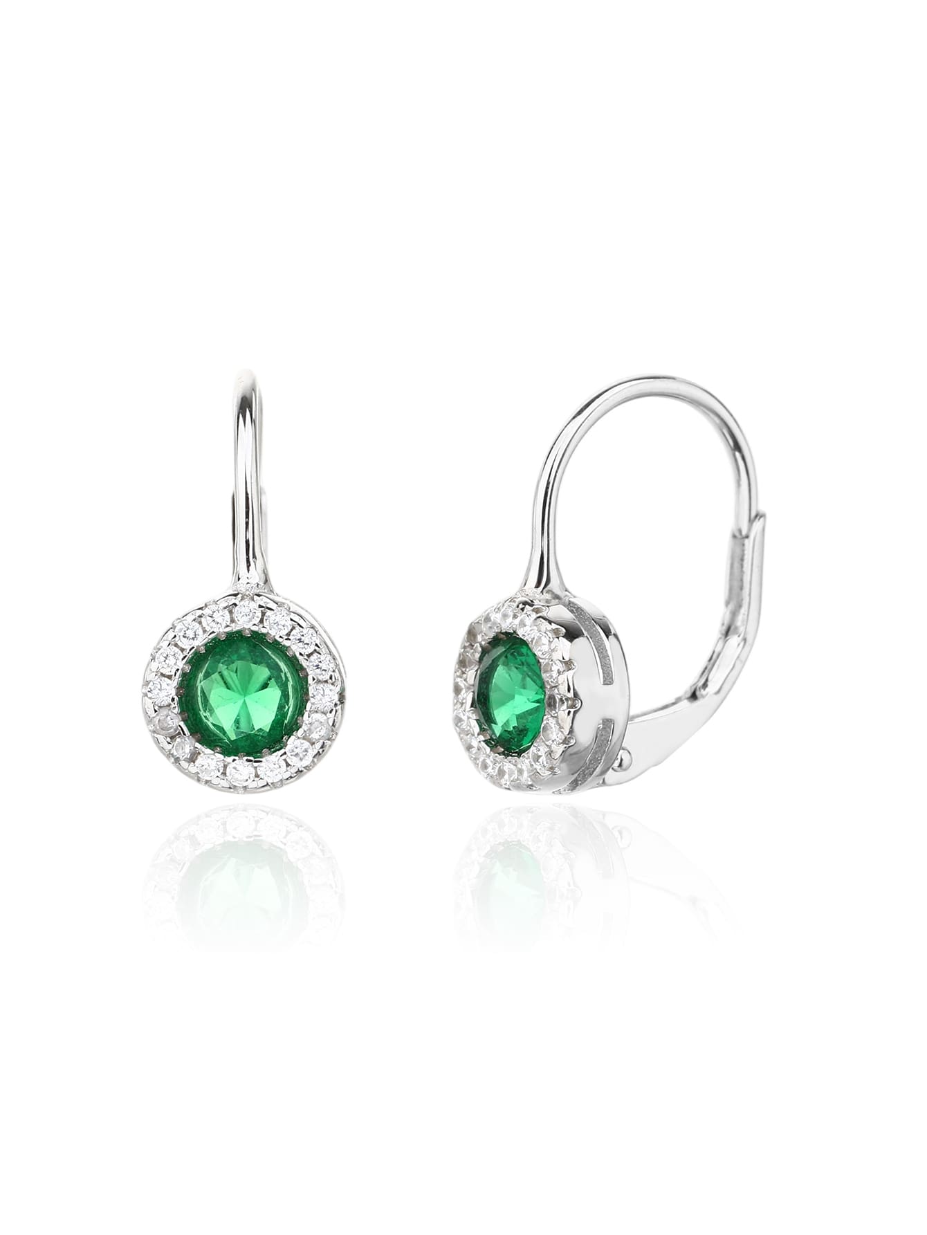 green cubic zirconia stud earrings in hallmarked, rhodium-plated 925 sterling silver – front view – DRESCHER Jewellery®