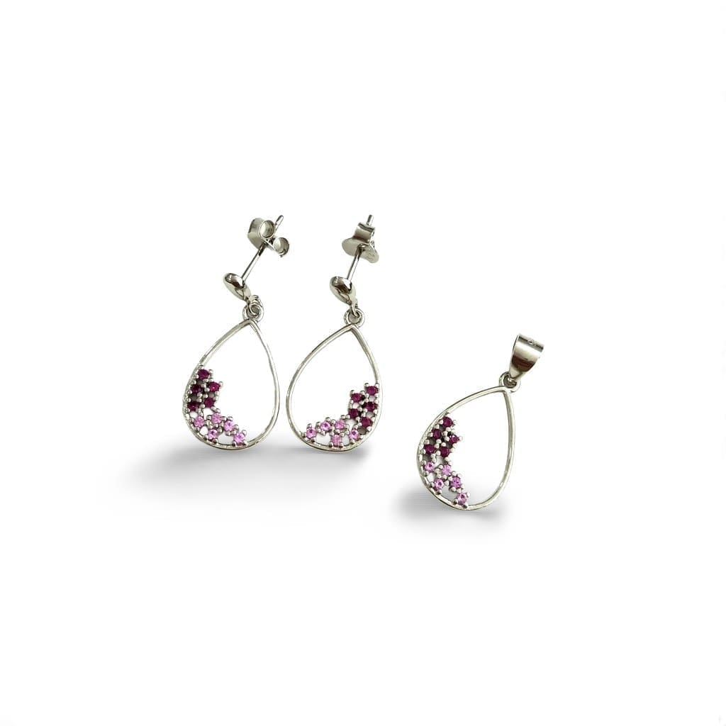 Pink Harmony Droplet Jeweled in hallmarked, rhodium-plated 925 sterling silver – alternate front view – DRESCHER Jewellery®