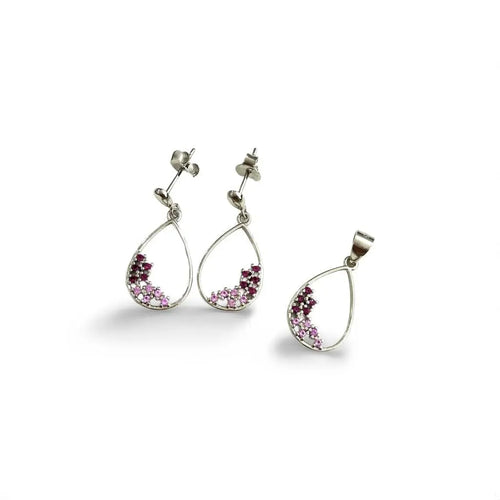 Pink Harmony Droplet Jeweled in hallmarked, rhodium-plated 925 sterling silver – front view – DRESCHER Jewellery®