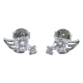 Silver white stone angel wing earrings