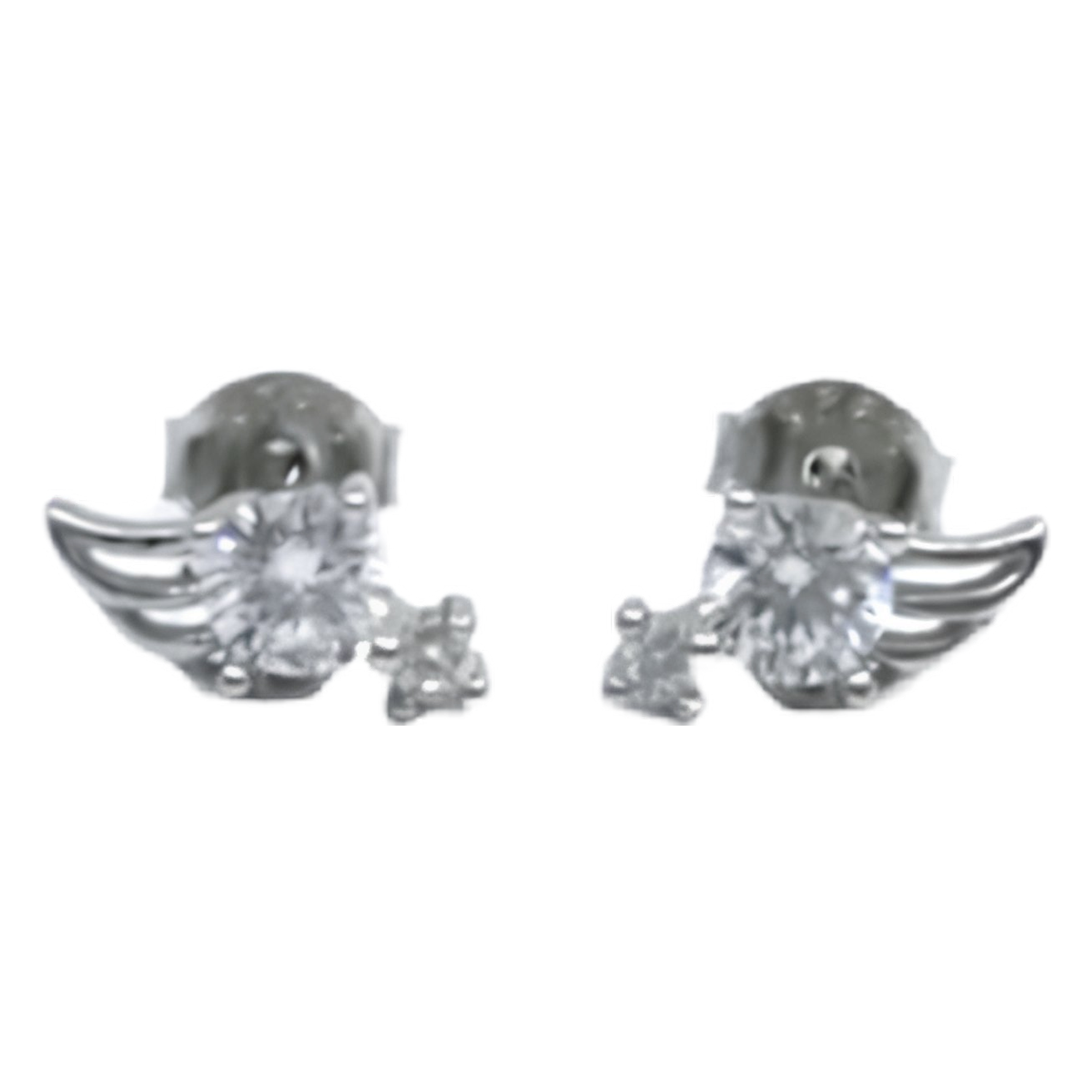 Silver white stone angel wing earrings