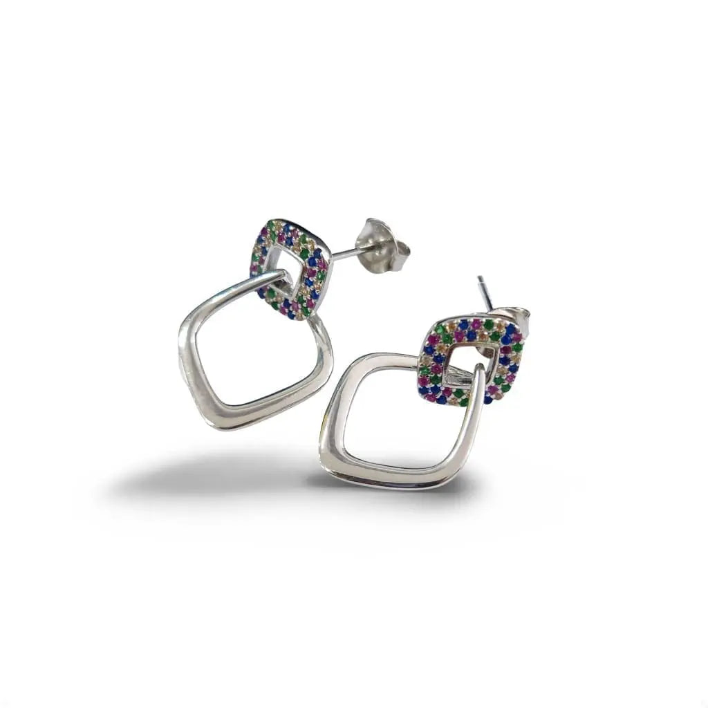 multicoloured stone earrings in hallmarked, rhodium-plated 925 sterling silver – front view – DRESCHER Jewellery®