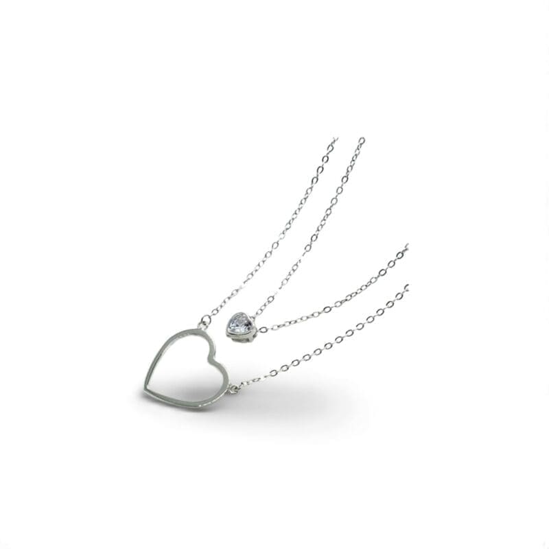 Double row silver necklace with heart pendant in hallmarked, rhodium-plated 925 sterling silver – alternate front view – DRESCHER Jewellery®