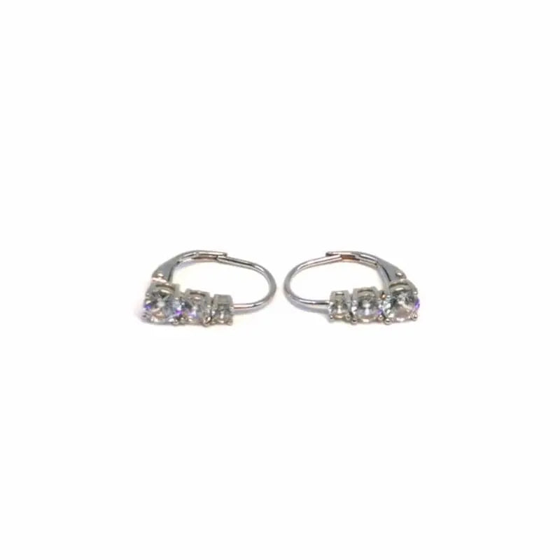 Three-stone white patent-clasp earrings in hallmarked, rhodium-plated 925 sterling silver – front view – DRESCHER Jewellery®