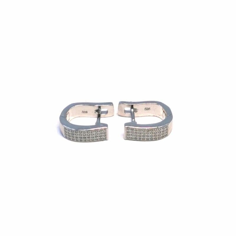 Four-row white stone French clasp earrings in hallmarked, rhodium-plated 925 sterling silver – front view – DRESCHER Jewellery®