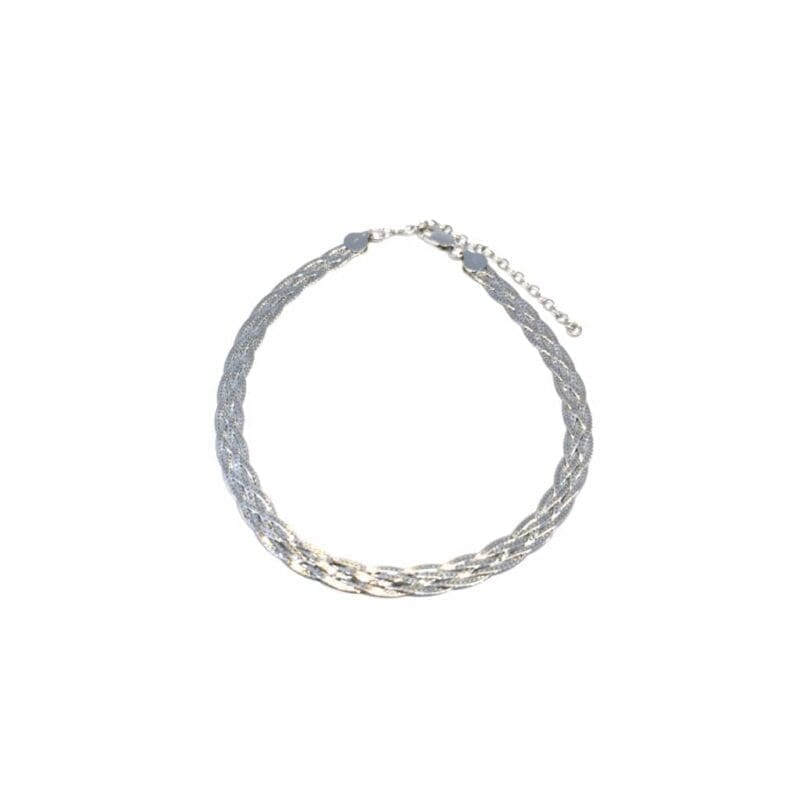 5 strand braided leaf anklet in hallmarked, rhodium-plated 925 sterling silver – alternate front view – DRESCHER Jewellery®