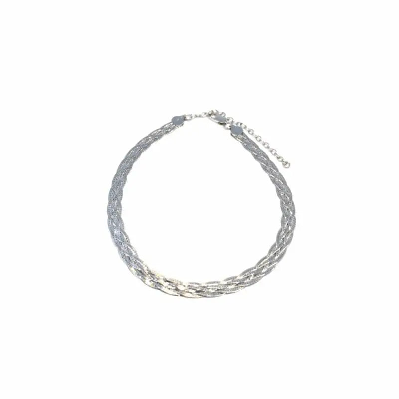 5 strand braided leaf anklet in hallmarked, rhodium-plated 925 sterling silver – front view – DRESCHER Jewellery®