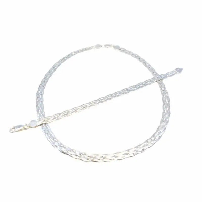 Silver 4 strands braided flat necklace 45cm with bracelet 19cm